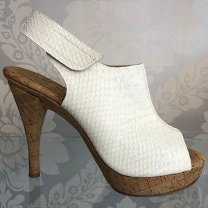 NOVECENTO White Embossed Leather Cork PLatforms